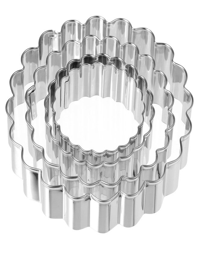 Psiriol Fluted Round Cookie Cutter Set, Circle Shaped Geometric Circle Cookie Cutte, Stainless Steel, 5 Inch, 4 Inch, 3 Inch, 2 Inch, Large Donut Cutter Ring Scalloped Edger for Kitchen Baking - Image 1
