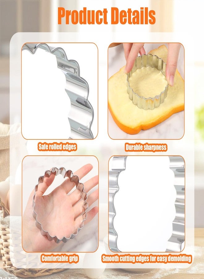 Psiriol Fluted Round Cookie Cutter Set, Circle Shaped Geometric Circle Cookie Cutte, Stainless Steel, 5 Inch, 4 Inch, 3 Inch, 2 Inch, Large Donut Cutter Ring Scalloped Edger for Kitchen Baking - Image 5