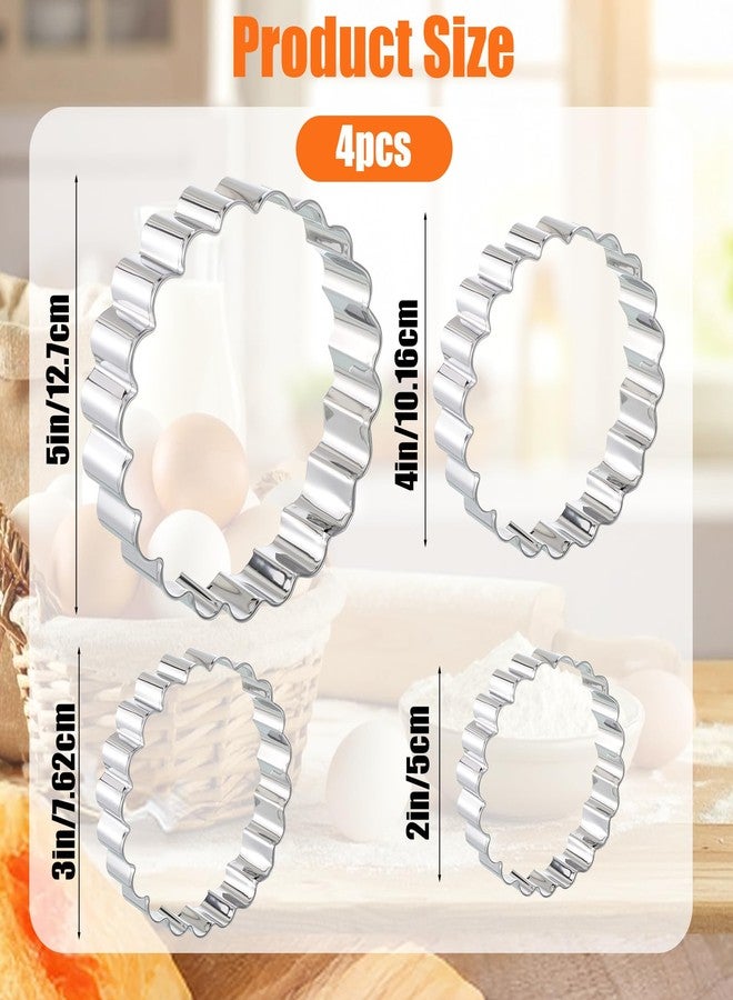 Psiriol Fluted Round Cookie Cutter Set, Circle Shaped Geometric Circle Cookie Cutte, Stainless Steel, 5 Inch, 4 Inch, 3 Inch, 2 Inch, Large Donut Cutter Ring Scalloped Edger for Kitchen Baking - Image 2