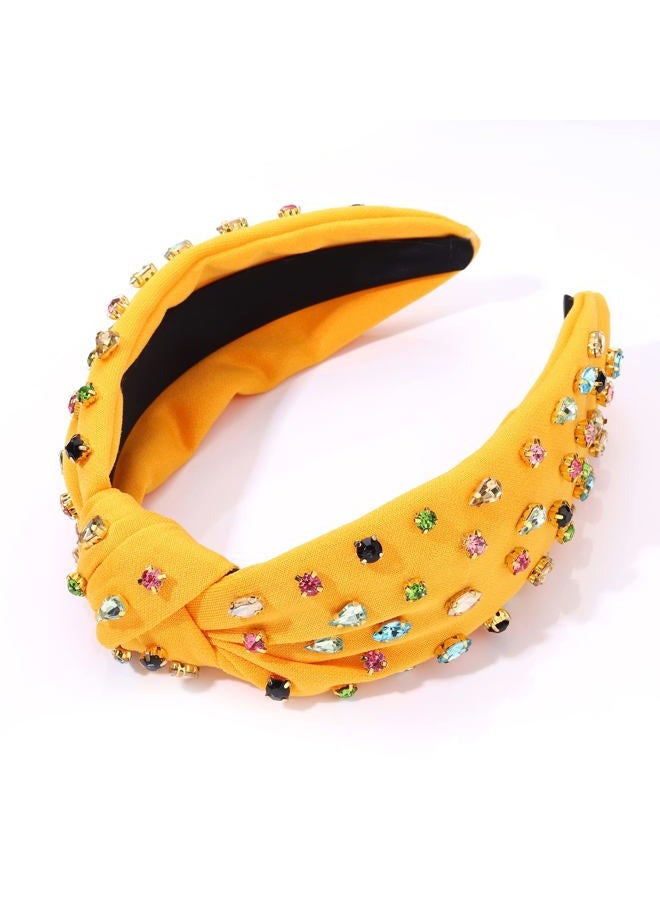 NVENF Crystal Knotted & Beaded Jeweled Wide Top Knot Summer Headpieces, Fashion Headbands - Image 4