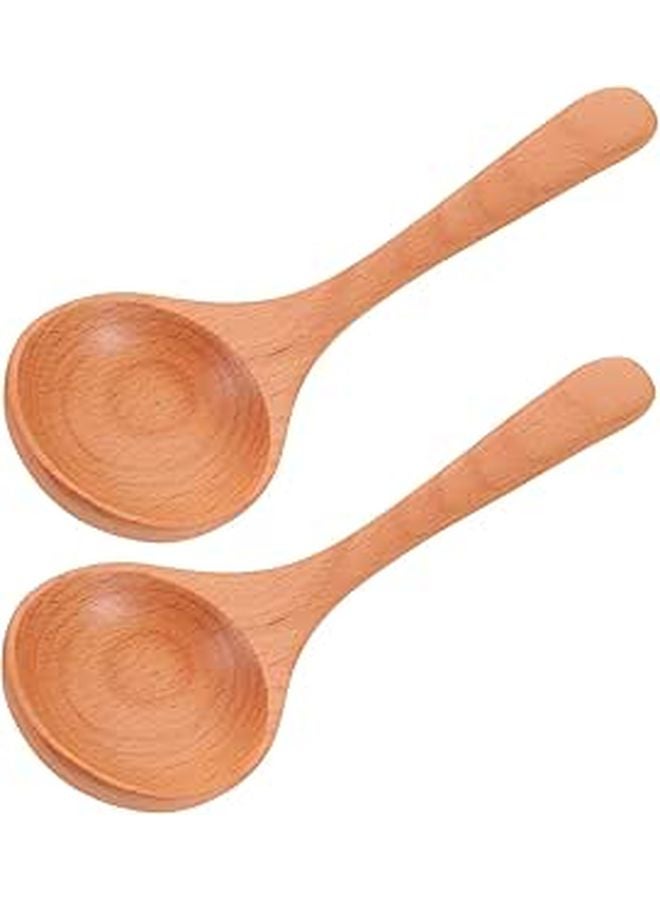 Beech Wood Long Handle Soup Spoons 2pcs 20x6cm Multi-Function Cooking and Serving Spoons - Image 1