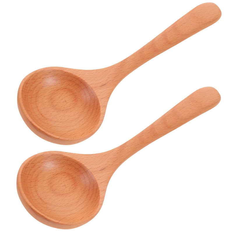 Beech Wood Long Handle Soup Spoons 2pcs 20x6cm Multi-Function Cooking and Serving Spoons - Image 2