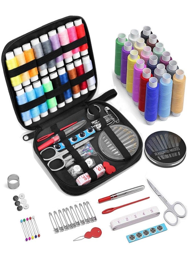 Sewing Kit, Portable Mini Sewing Kits Thread and Needles Set for Adults, DIY,Home, Travel & Emergency with Compact Small Black Zipper Case - Image 1