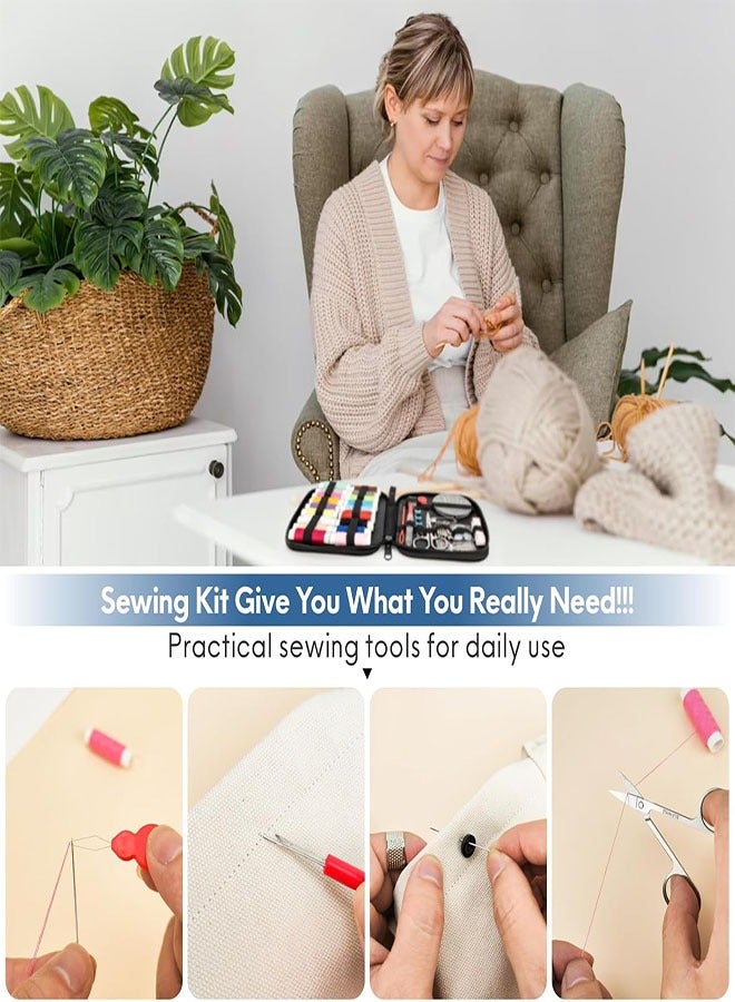 Sewing Kit, Portable Mini Sewing Kits Thread and Needles Set for Adults, DIY,Home, Travel & Emergency with Compact Small Black Zipper Case - Image 3