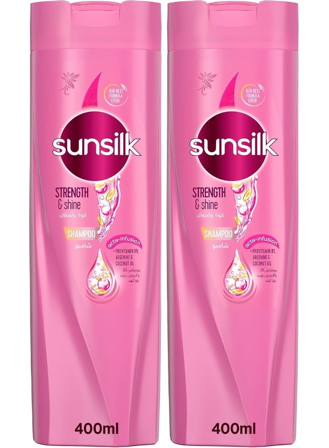 SUNSILK Shampoo, For Weak & Dull Hair, Strength & Shine, With Provitamin B5, Argenine & Coconut Oil, 2 x 400ml - Image 1