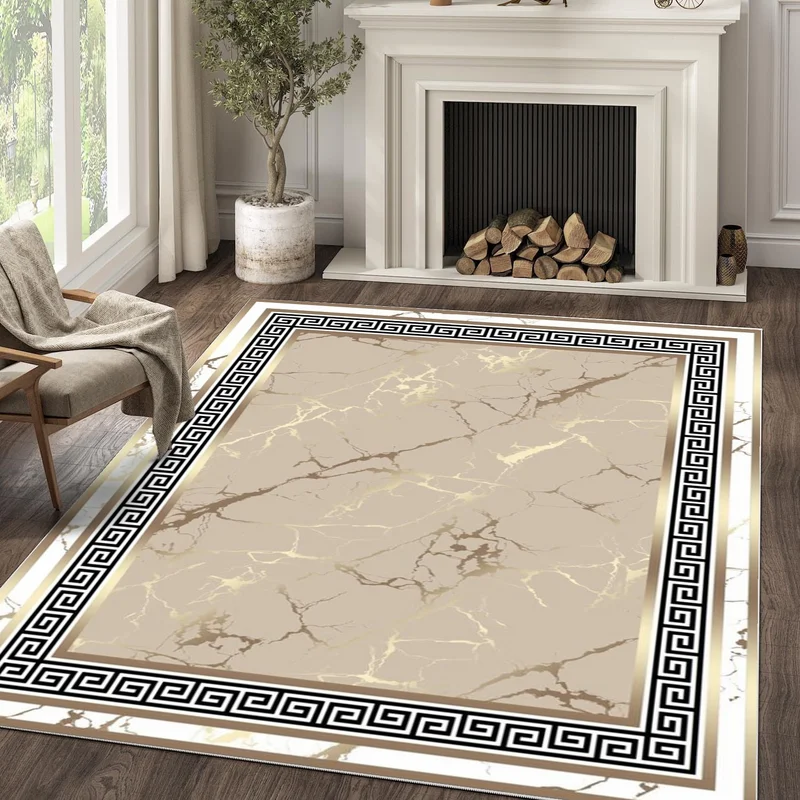 فايند Washable Carpet Kitchen Non-Slip Dod Base Stain-Proof Home Carpet Beige-White