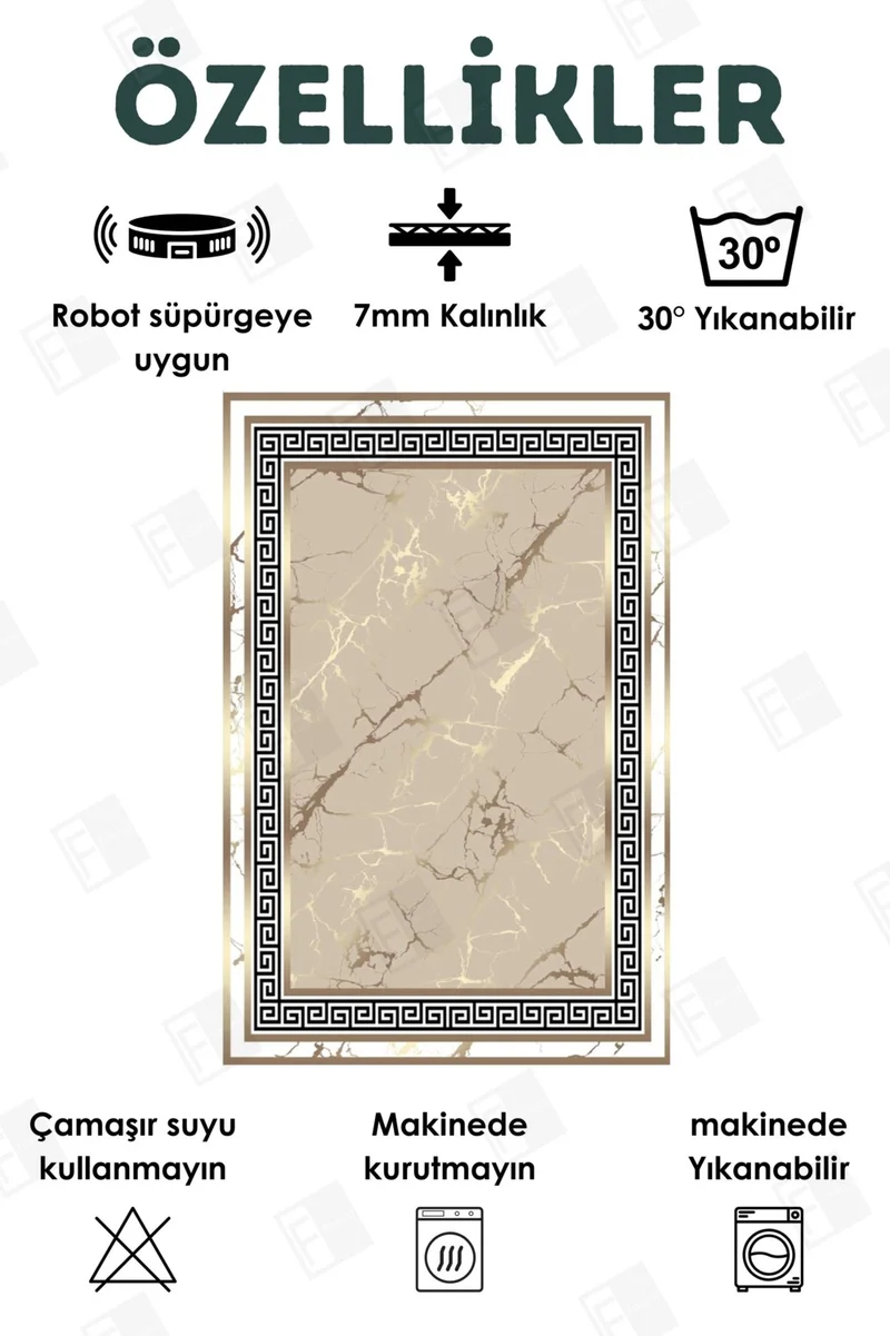 فايند Washable Carpet Kitchen Non-Slip Dod Base Stain-Proof Home Carpet Beige-White