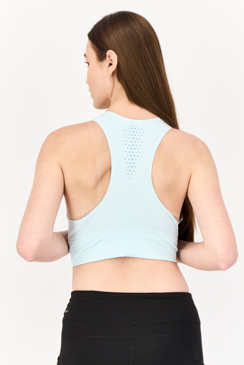 PUMA Women Brand Logo Padded Sports Bra, Ice Blue - Image 3