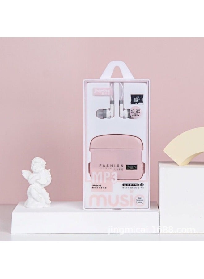 Jingmi Color Jingmicai Mp3 Direct Mp3 External Ring MP3 With Card Reader External Ring Card Mp3-Body Color:Pink-Memory Capacity:With Memory Card - Image 1