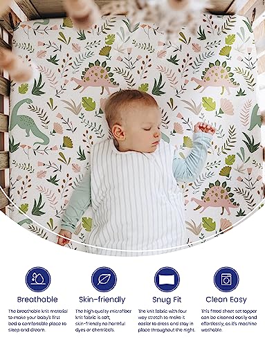 TotAha Dinosaur Crib Sheets for Boys Premium Soft Crib Mattress Fitted Sheet Ultra Breathable Baby Sheets Super Stretchy Baby Bed Sheets 28x52x9 Extra Deep Pocket 2 Pack - Image 3