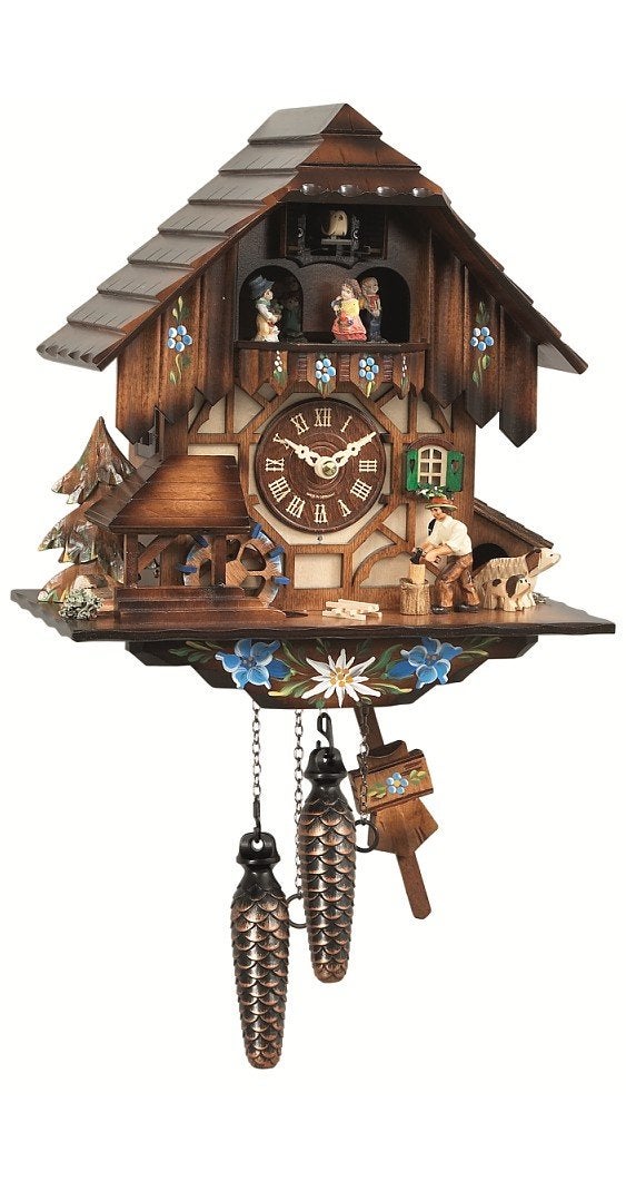 Engstler Quartz Cuckoo Clock with Musik Black Forest House with Moving Wood Chopper and Mill Wheel EN 463 QMT - Image 2