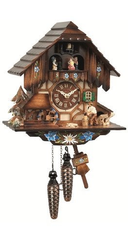 Engstler Quartz Cuckoo Clock with Musik Black Forest House with Moving Wood Chopper and Mill Wheel EN 463 QMT - Image 1