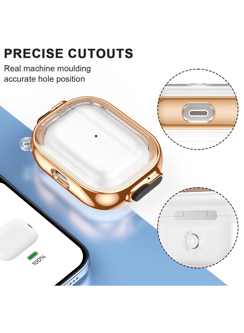 General New Airpods 3rd generation protective case Apple earphone case electroplating transparent buckle protective case (rose gold + transparent)  - Image 3