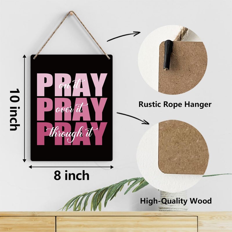 Bellowdeer Pink Wall Decor Inspirational Pray Over It Wooden Sign Pink Pink Giftal For Women Pink Decor for Home Office Bather Room Bedroom Art Decor - Image 2