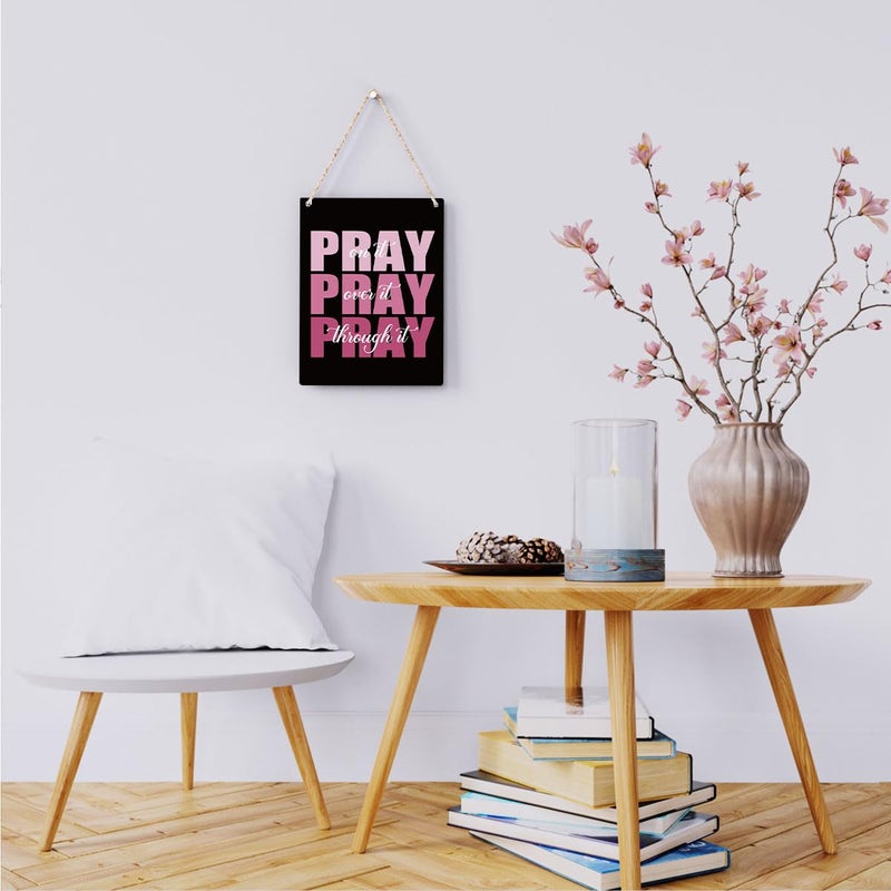 Bellowdeer Pink Wall Decor Inspirational Pray Over It Wooden Sign Pink Pink Giftal For Women Pink Decor for Home Office Bather Room Bedroom Art Decor - Image 4