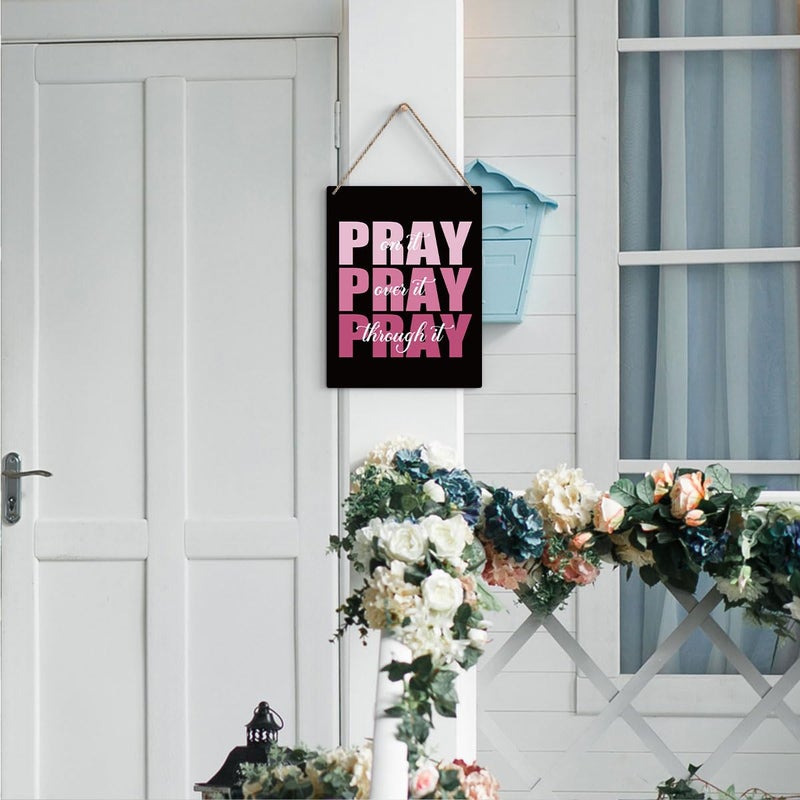 Bellowdeer Pink Wall Decor Inspirational Pray Over It Wooden Sign Pink Pink Giftal For Women Pink Decor for Home Office Bather Room Bedroom Art Decor - Image 3