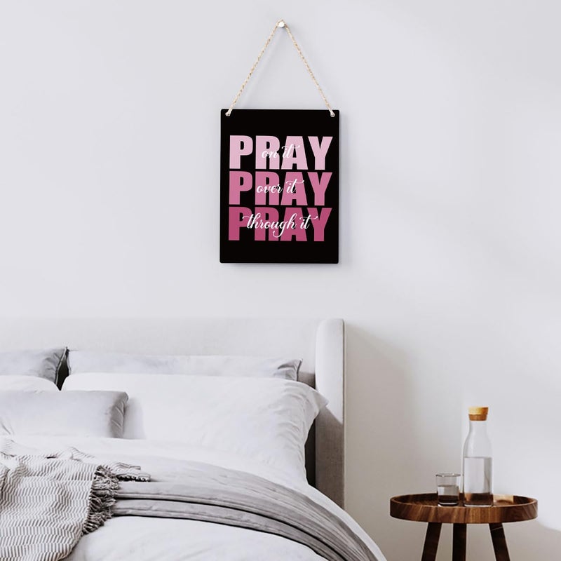 Bellowdeer Pink Wall Decor Inspirational Pray Over It Wooden Sign Pink Pink Giftal For Women Pink Decor for Home Office Bather Room Bedroom Art Decor - Image 5