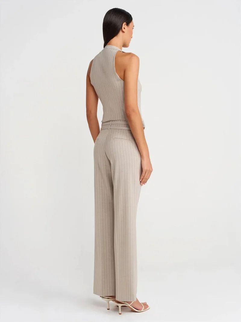 ديلفين Dilvin Striped Straight-leg Belted Trousers