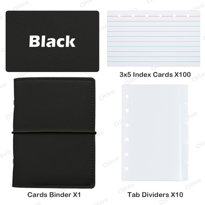 Olivo 3x5 Lined Index Cards with Ring Binder Holder and Dividers, 100 Note Cards, Black - Image 2