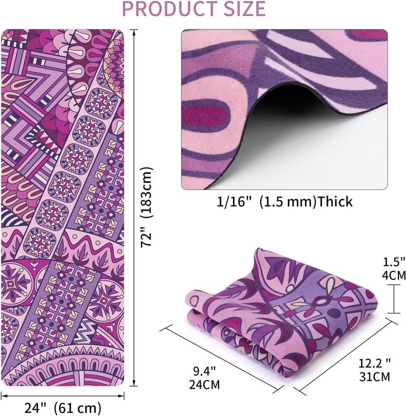 MicaYoung Travel Non Slip Foldable Suede Yoga Mat with Bag - 72" x 24" - Purple - Image 2