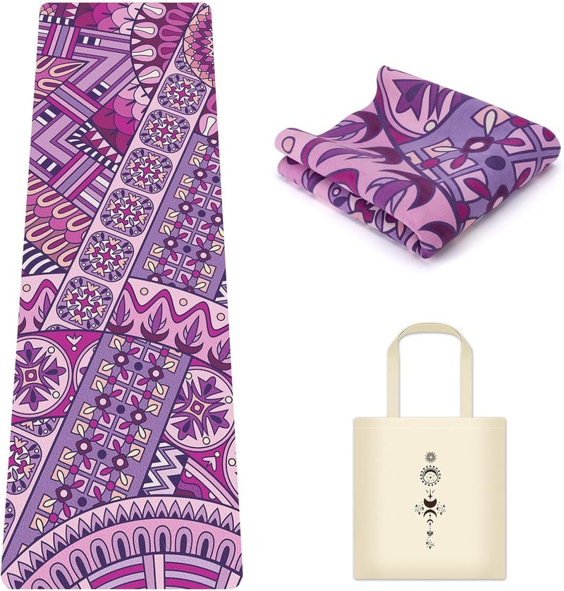 MicaYoung Travel Non Slip Foldable Suede Yoga Mat with Bag - 72" x 24" - Purple - Image 1