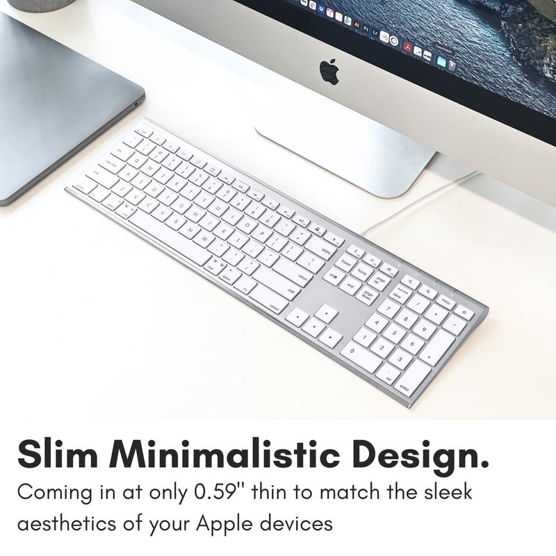 MACALLY ماكالي لوحة مفاتيح سلكية للماك (مُحسّنة بمخرج USB A + C مزدوج) - لوحة مفاتيح USB C - نحيفة للغاية، 20 اختصار، 110 مفتاح مقص - متوافقة مع Apple MacBook Pro/Air, Mac mini, iMac, iPad - فضي - Image 4
