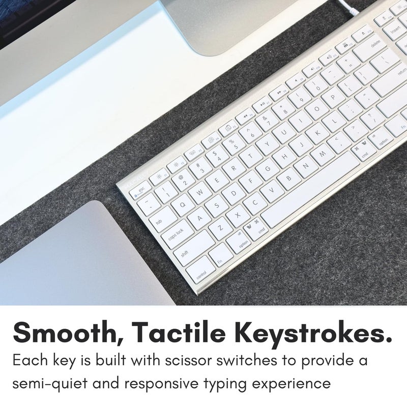 MACALLY ماكالي لوحة مفاتيح سلكية للماك (مُحسّنة بمخرج USB A + C مزدوج) - لوحة مفاتيح USB C - نحيفة للغاية، 20 اختصار، 110 مفتاح مقص - متوافقة مع Apple MacBook Pro/Air, Mac mini, iMac, iPad - فضي - Image 5