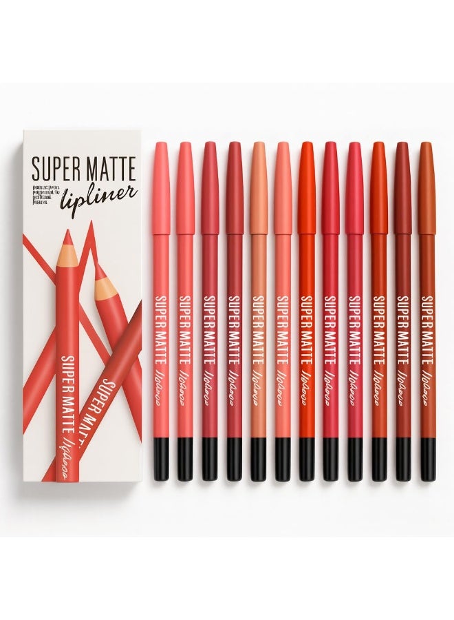 هدى كراش مجموعة أقلام تحديد الشفاه سوبر مات من هودا كراش، 12 قلمًا - مقاوم للماء، لون طبيعي، متعدد الألوان، يدوم طويلًا للنساء والفتيات - Image 1