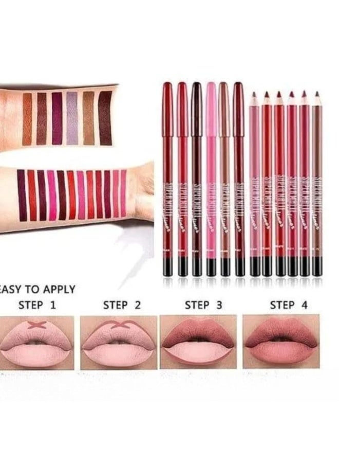 هدى كراش مجموعة أقلام تحديد الشفاه سوبر مات من هودا كراش، 12 قلمًا - مقاوم للماء، لون طبيعي، متعدد الألوان، يدوم طويلًا للنساء والفتيات - Image 2
