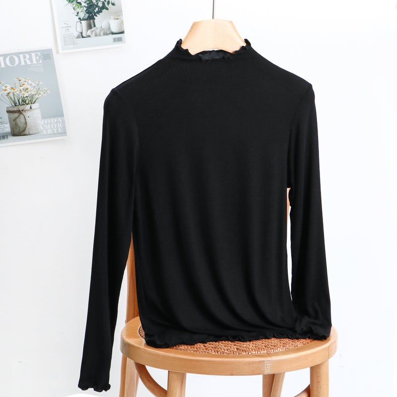 2025 Spring and Autumn New Modal Half Turtle Collar Thin Fungus Long Sleeve T-Shirt Women's Slim Mask Bottoming Shirt - Image 1
