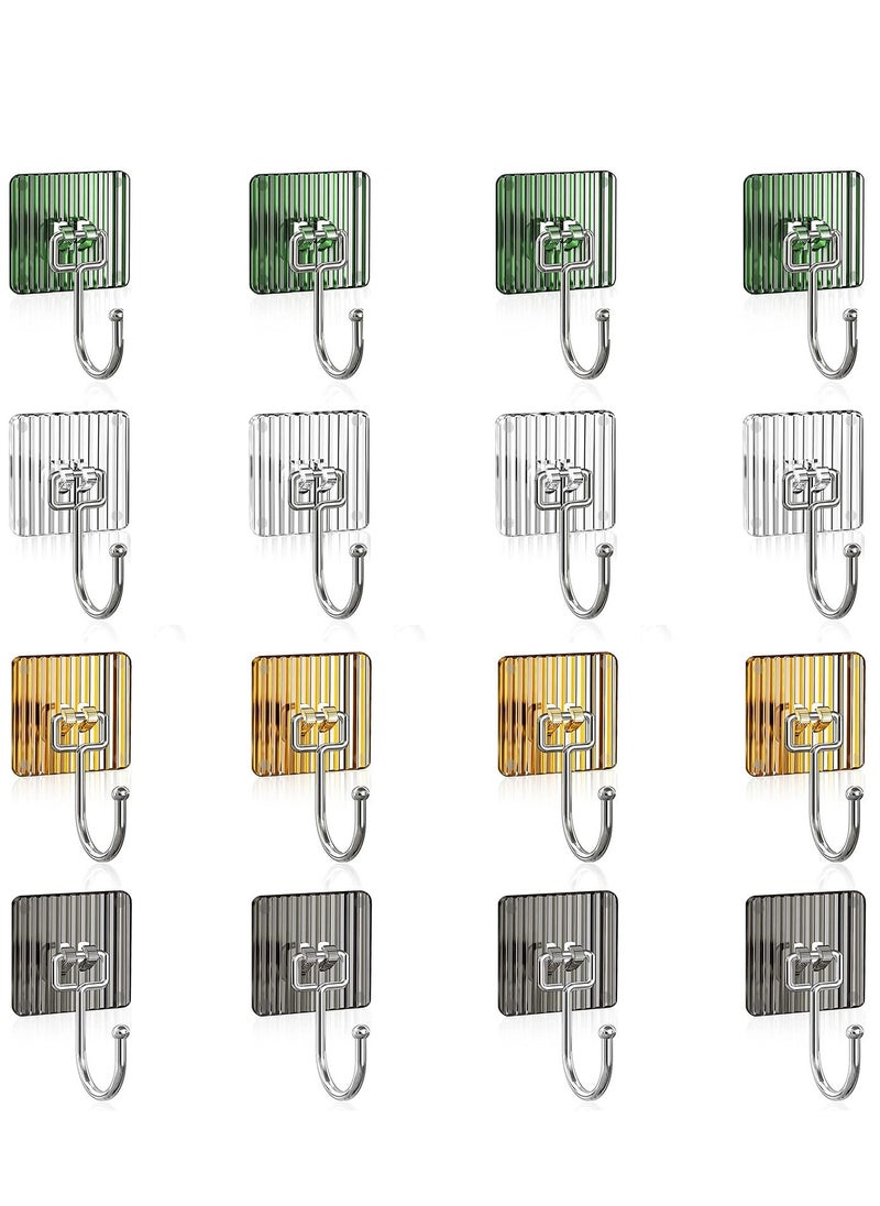 SYOSI Adhesive Hooks Heavy Duty 16PCs Wall Hooks for Hanging Wall Hangers without Nails 44lb Screw Free Sticker for Wall Mount Shelf Waterproof Rustproof for Bathroom Kitchen (Multicolor)  - Image 1