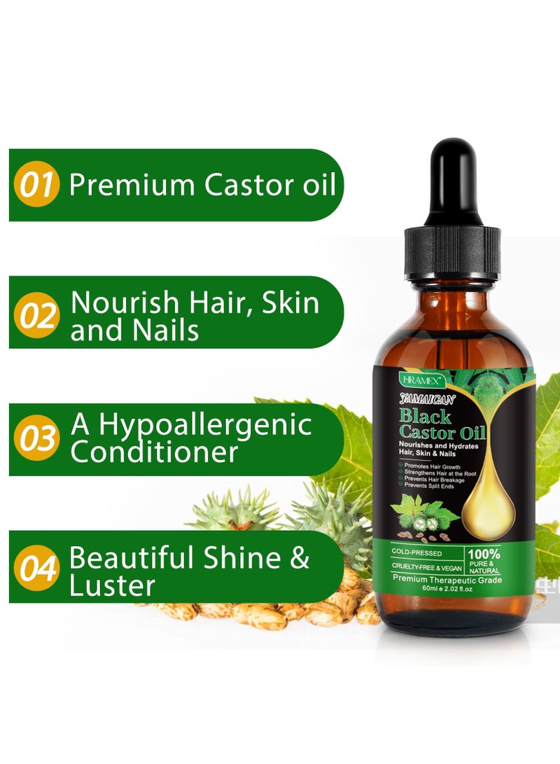 HRAMEX 60ml Jamaican Black Castor Oil for Hair 100% Pure Cold Pressed Stimulate Growth for Hair Eyelashes Eyebrows Nails Skin Moisturizer Hair Oil and Body Oil Moisturizing Massage Oil - Image 3