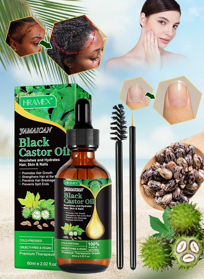 HRAMEX 60ml Jamaican Black Castor Oil for Hair 100% Pure Cold Pressed Stimulate Growth for Hair Eyelashes Eyebrows Nails Skin Moisturizer Hair Oil and Body Oil Moisturizing Massage Oil - Image 1