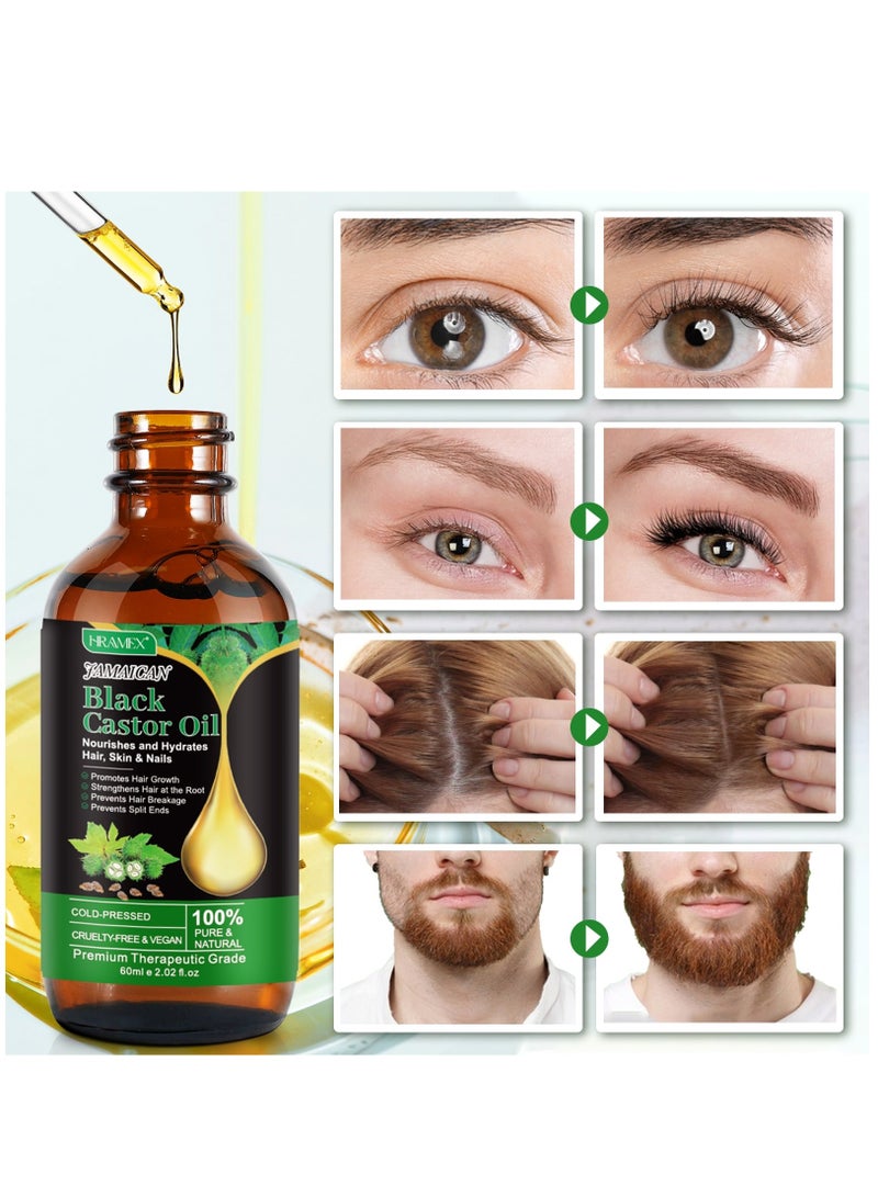 HRAMEX 60ml Jamaican Black Castor Oil for Hair 100% Pure Cold Pressed Stimulate Growth for Hair Eyelashes Eyebrows Nails Skin Moisturizer Hair Oil and Body Oil Moisturizing Massage Oil - Image 2
