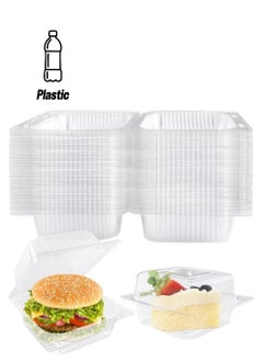 50 Pieces Clear Plastic Take Out Containers, Square Hinged Food Container with Lids, Disposable Clamshell Dessert Boxes for Salad, Pasta, and Hamburger (5.3 x 4.7 x 2.8 inches)