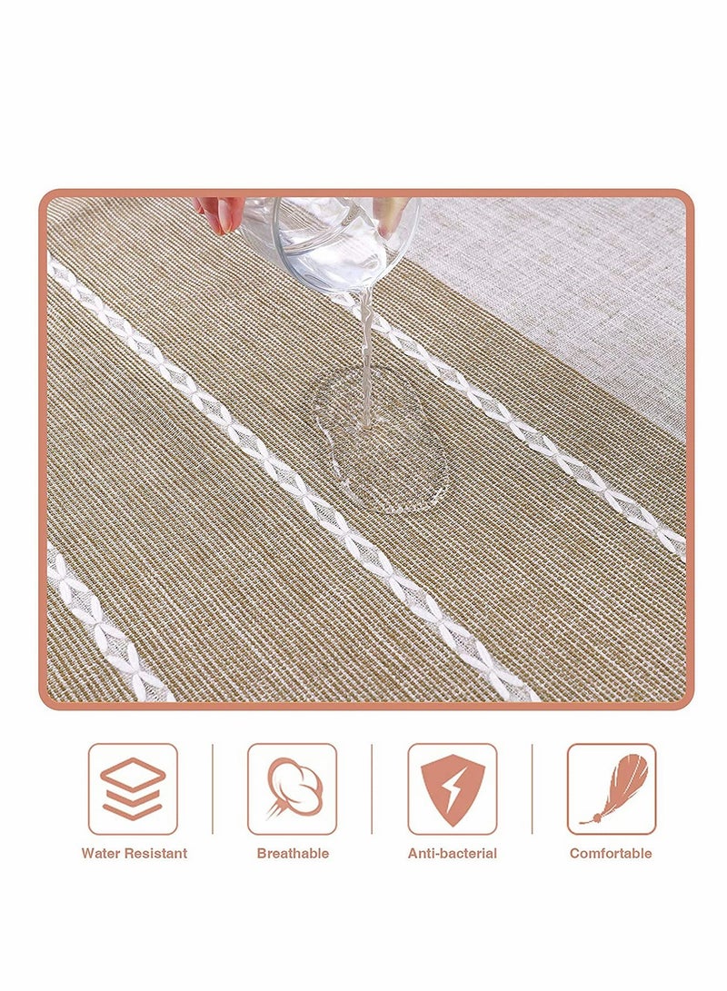 Elegant Tassel Cotton Linen Tablecloth - Perfect for Kitchen or Dining Room Decor, Wrinkle-Free Fabric, Round 60-inch Coffee-colored Table Cover - Image 3
