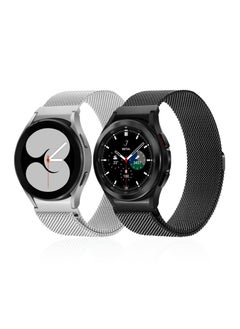 Y&D 2 Packs No Gap Metal Bands Compatible with Samsung Galaxy Watch 4 Band 40mm 44mm/ for Classic 42mm 44mm, Milanese Loop Stainless Steel Magnetic Strap Men Women, Black/Silver  - Image 1