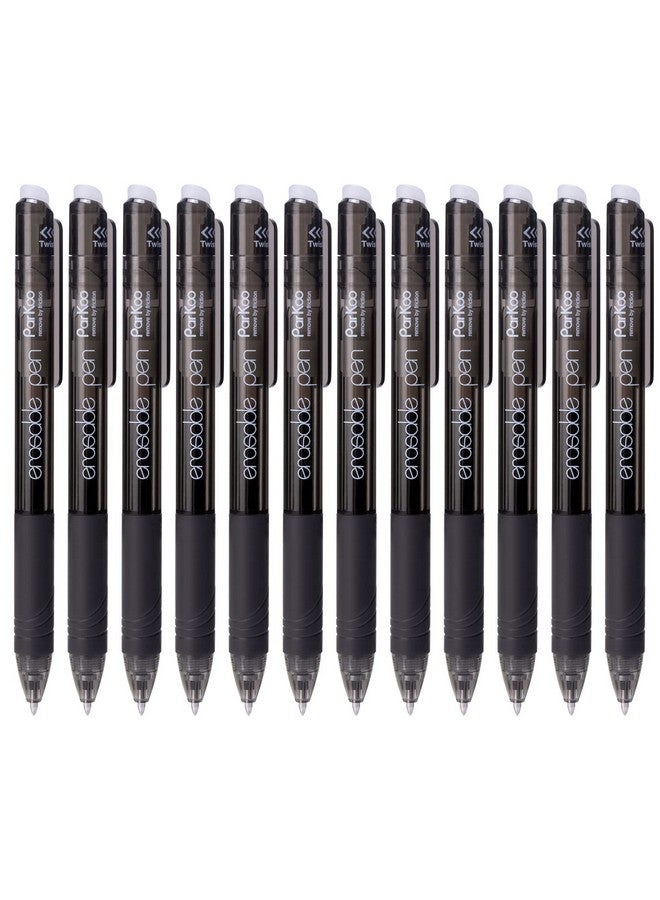 ParKoo Retractable Erasable Gel Pens Twistwrite Fine Point 0.7 Mm Make Mistake Disappear 12 Black Ink Pens For Drawing Writing Planners And Crossword Puzzles - Image 1