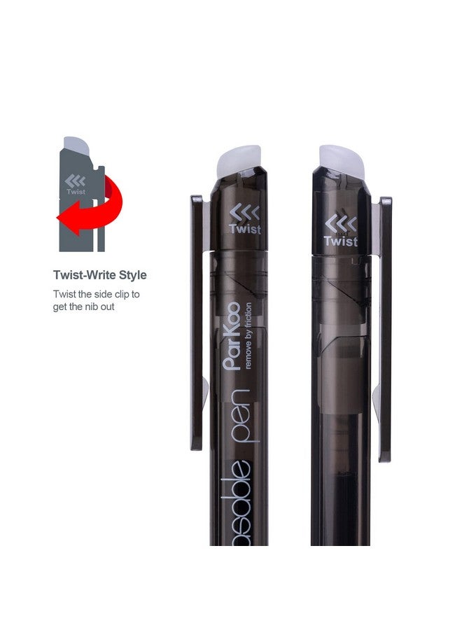 ParKoo Retractable Erasable Gel Pens Twistwrite Fine Point 0.7 Mm Make Mistake Disappear 12 Black Ink Pens For Drawing Writing Planners And Crossword Puzzles - Image 2