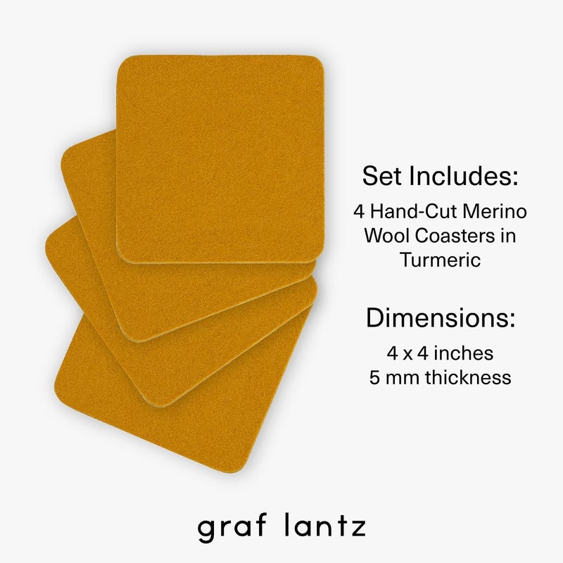 Graf Lantz - Bierfilzl Felt Coasters - Square - 100% Merino Wool - Moisture Wicking - Heat Resistant - Sustainable - Home Decor - Housewarming Gift - 4 Coaster Set - 4"" x 4"" x 5 mm - Turmeric - Image 4