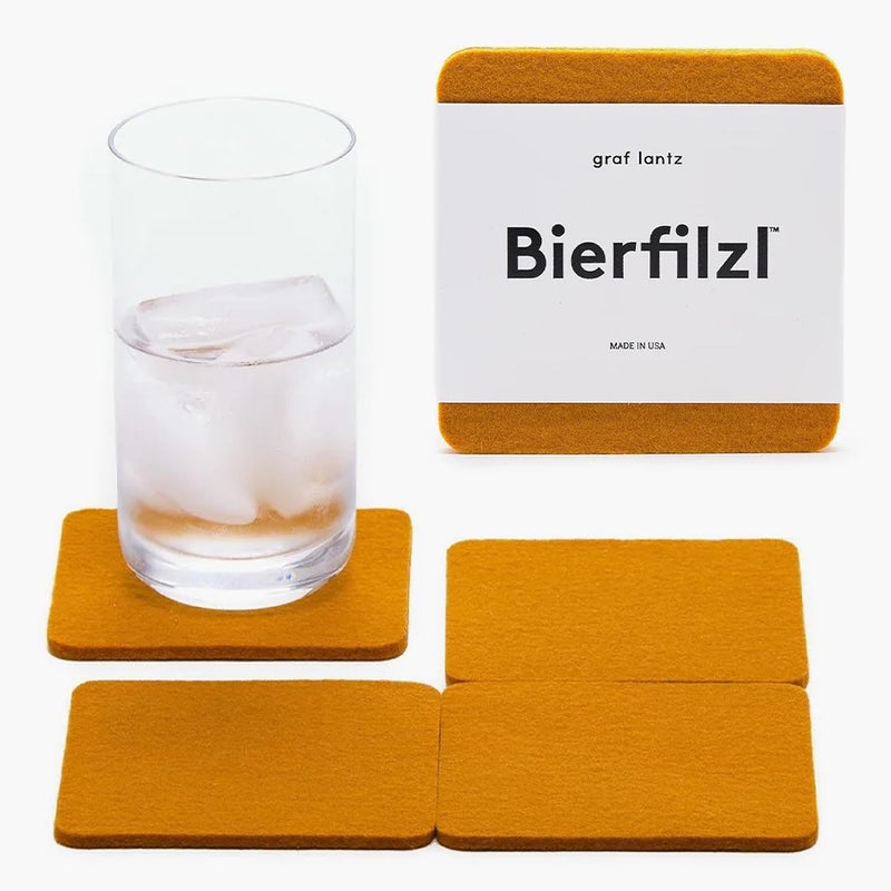Graf Lantz - Bierfilzl Felt Coasters - Square - 100% Merino Wool - Moisture Wicking - Heat Resistant - Sustainable - Home Decor - Housewarming Gift - 4 Coaster Set - 4"" x 4"" x 5 mm - Turmeric - Image 1