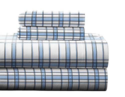 Pointehaven Heavy Weight Flannel Sheet Set, Full, Plaid Blue - Warm & Cozy - 100% Cotton Flannel Pre-Shrunk -170 GSM -Deep Pockets -Easy Fit Elastic All Around-Comfy Double Brushed - Image 1