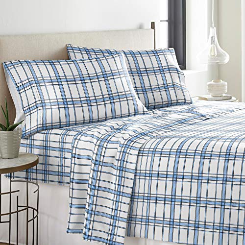 Pointehaven Heavy Weight Flannel Sheet Set, Full, Plaid Blue - Warm & Cozy - 100% Cotton Flannel Pre-Shrunk -170 GSM -Deep Pockets -Easy Fit Elastic All Around-Comfy Double Brushed - Image 2