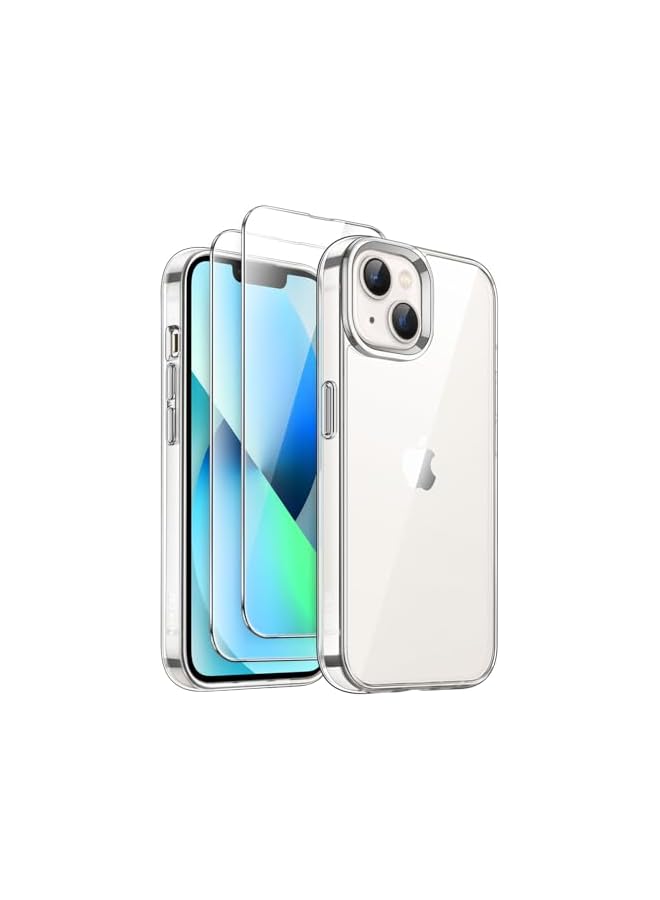 جي تيك حافظة JETech 3 في 1 لهاتف iPhone 13 mini مقاس 5.4 بوصة مع عبوتين من واقيات الشاشة من الزجاج المقوى، غطاء هاتف مقاوم للصدمات غير أصفر (شفاف) - Image 1