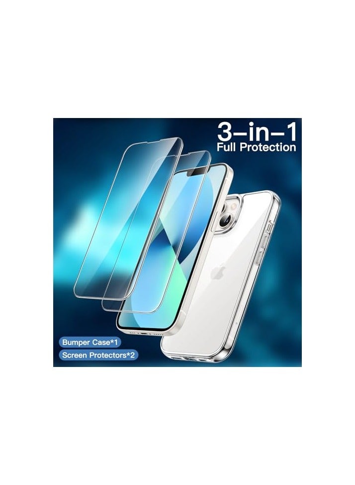 جي تيك حافظة JETech 3 في 1 لهاتف iPhone 13 mini مقاس 5.4 بوصة مع عبوتين من واقيات الشاشة من الزجاج المقوى، غطاء هاتف مقاوم للصدمات غير أصفر (شفاف) - Image 4