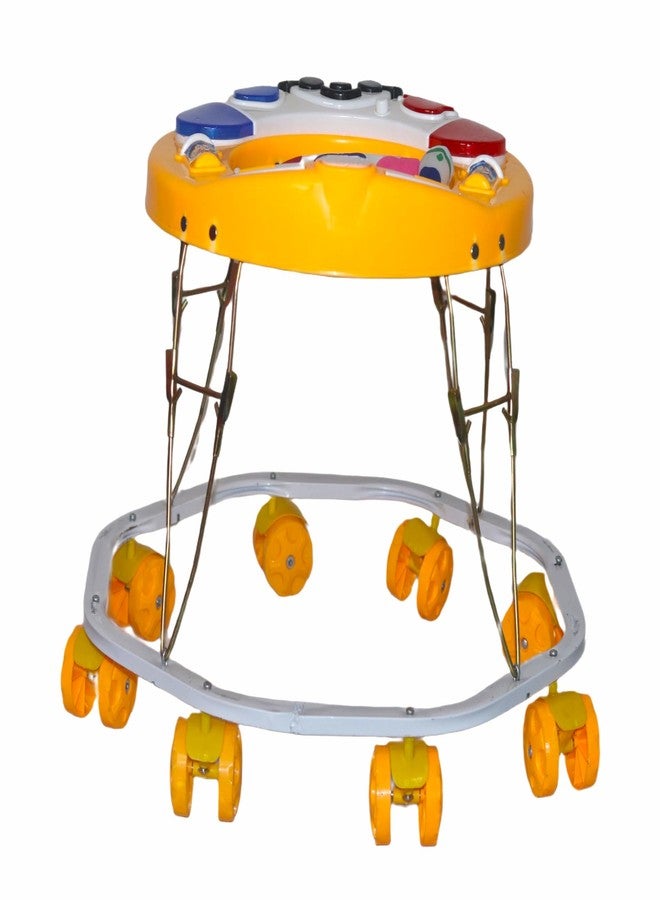 EVOSHINE Baby Walker with Music, 8 Bend Unique Design, Heavy Duty Metal Frame, 6-18 Months Baby Activity Walker, Safe & Comfortable First Step Walking Support (Yellow) - Image 4
