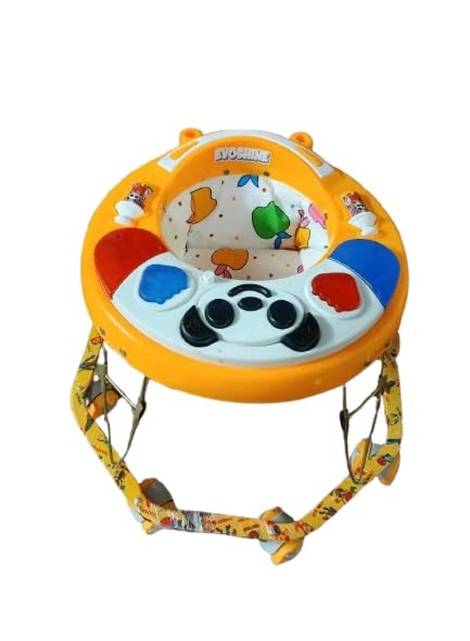 EVOSHINE Baby Walker with Music, 8 Bend Unique Design, Heavy Duty Metal Frame, 6-18 Months Baby Activity Walker, Safe & Comfortable First Step Walking Support (Yellow) - Image 1