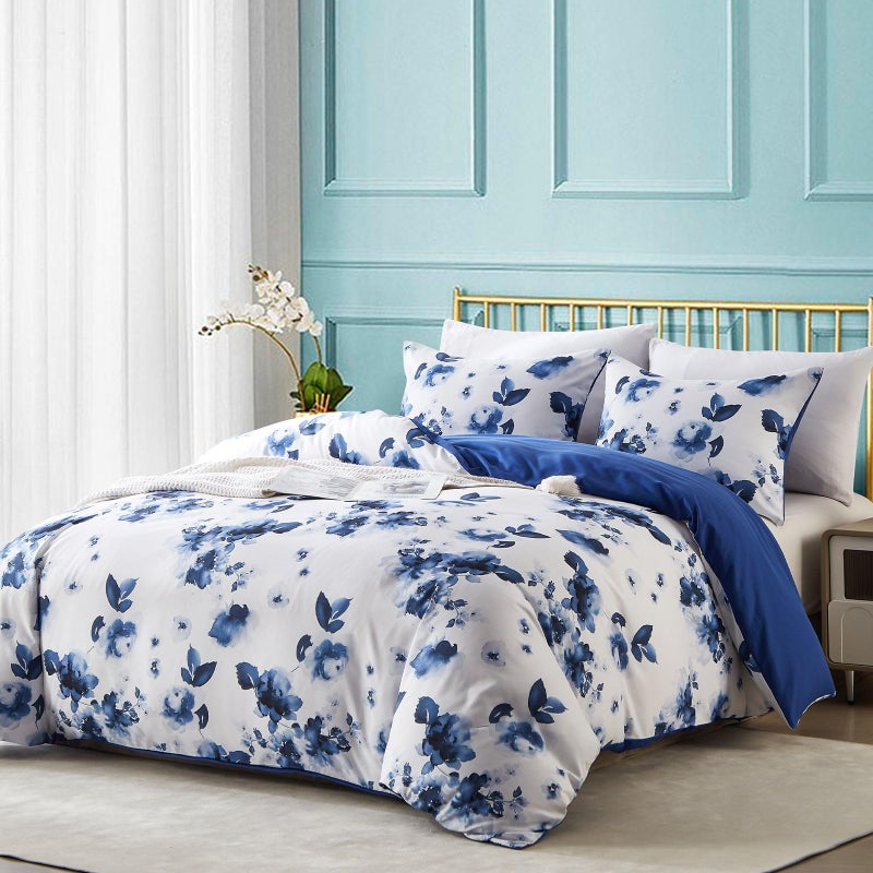Cupocupa Duvet Cover Queen Size Set Boho Floral Pattern Queen Christmas Duvet Cover Set for Queen Size Bed Vintage Soft Bedding Leaf Print Duvet Cover with Pillowcases - Image 1