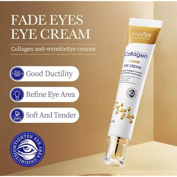 SADOER Anti-Wrinkle Eye Cream with Collagen, 20 g, Formula with Active Protein Technology - Image 2