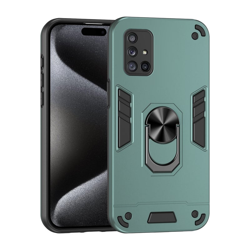 BURAQ Case Cover For Samsung Galaxy A71 4G Shockproof Metal Ring Holder Phone Case(Green) - Image 1